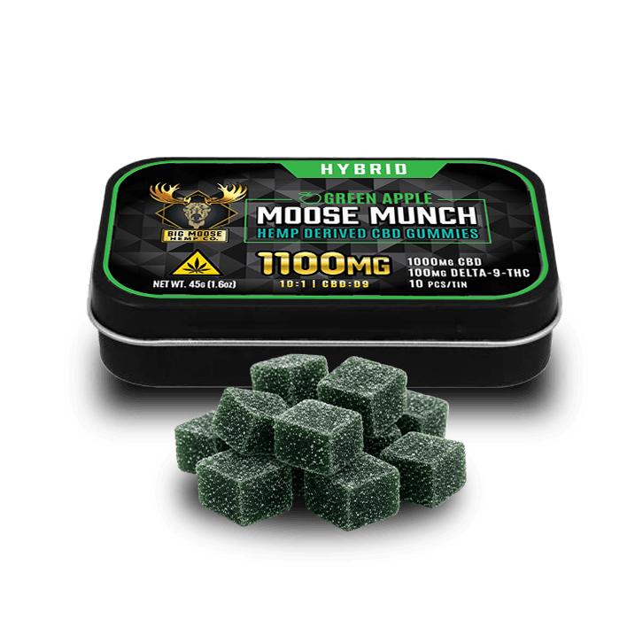 Moose Munch - 1100mg: 100mg D9 + 1000mg CBD - Hybrid Green Apple